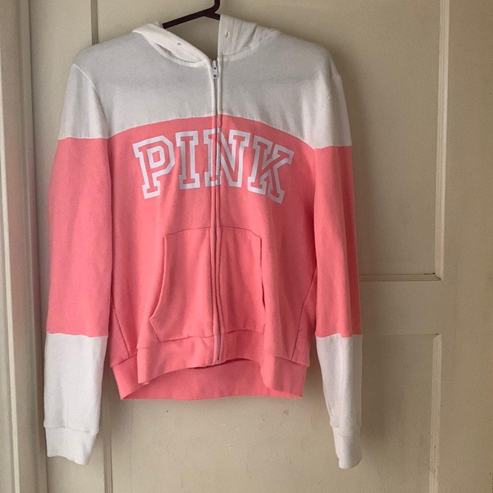 Cute Victoria Secret; Pink: White and Pink zip up hoodie.